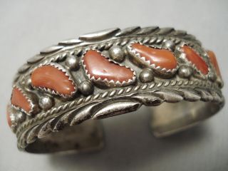 Museum Quality Vintage Navajo Chunky Red Coral Sterling Silver Bracelet Old