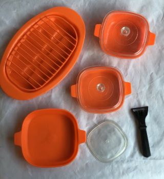 Vintage Eagle Toys Orange Plastic Pans Casserole Platter Play Dishes