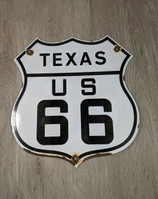 Vintage " Texas " Route 66 Usa Steel Porcelain Historic Highway Road Sign