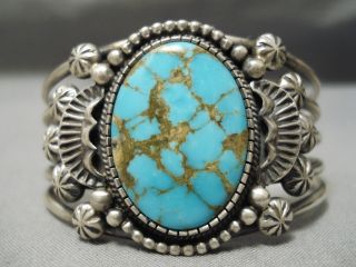 Important Vintage Navajo Verdy Jake 8 Turquoise Sterling Silver Bracelet