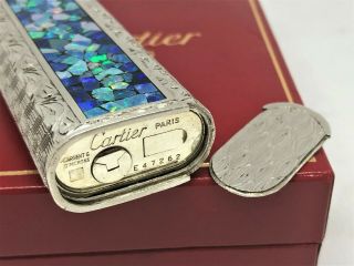 Mega Rare Auth CARTIER Opal Inlay Mosaic Limited Etched Lighter Silver 10