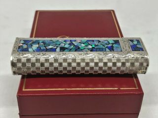 Mega Rare Auth CARTIER Opal Inlay Mosaic Limited Etched Lighter Silver 11