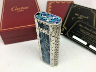 Mega Rare Auth Cartier Opal Inlay Mosaic Limited Etched Lighter Silver