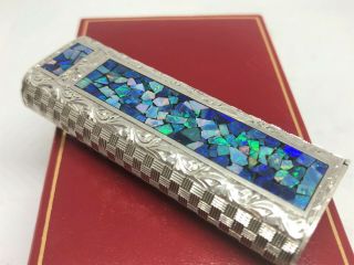 Mega Rare Auth CARTIER Opal Inlay Mosaic Limited Etched Lighter Silver 3