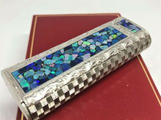 Mega Rare Auth CARTIER Opal Inlay Mosaic Limited Etched Lighter Silver 4