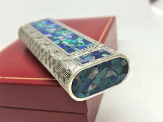 Mega Rare Auth CARTIER Opal Inlay Mosaic Limited Etched Lighter Silver 5