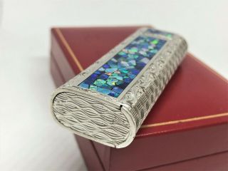 Mega Rare Auth CARTIER Opal Inlay Mosaic Limited Etched Lighter Silver 6