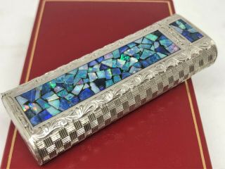 Mega Rare Auth CARTIER Opal Inlay Mosaic Limited Etched Lighter Silver 7