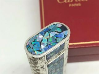 Mega Rare Auth CARTIER Opal Inlay Mosaic Limited Etched Lighter Silver 9
