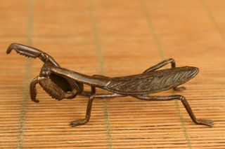 Rare Chinese Old Bronze Hand Carved Mantis Statue Figure Antique Collectable