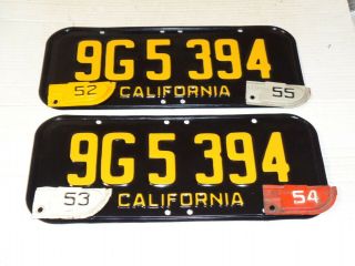 1951 - 52 - 53 - 54 - 55 California CAR license Plate pair RESTORED RARE 6 DIGITS 2