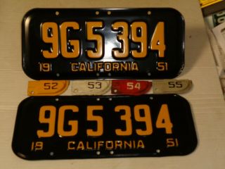 1951 - 52 - 53 - 54 - 55 California CAR license Plate pair RESTORED RARE 6 DIGITS 7