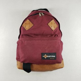 Vintage Eastpak Nylon Canvas Leather Bottom Backpack Bookbag Made In Usa Maroon