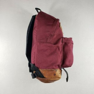 Vintage Eastpak Nylon Canvas Leather Bottom Backpack Bookbag Made In USA Maroon 4