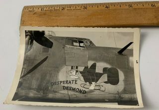 Orig Wwii Photo Nose Art B - 24 Desperate Desmond Bomber Aircraft 322nd War Weary