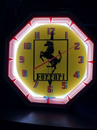 Vintage Ferrari Car Dealer Neon Light Lanshire Hex Wall Clock Rare