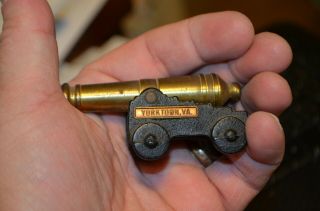 Vintage Toy Brass Cannon 1/0 Mfco 11 Cast Iron Carriage Yorktown,  Va.