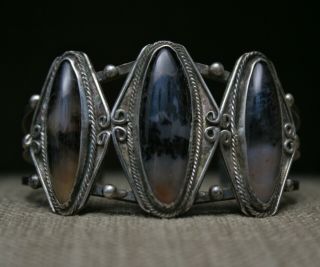 Vintage Harvey Era Navajo Sterling Silver Petrified Wood Cuff Bracelet