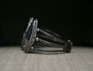 Vintage Harvey Era Navajo Sterling Silver Petrified Wood Cuff Bracelet 3