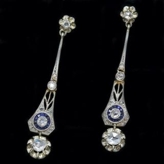 Edwardian Art Deco 2.  33ct Round Diamond Drop/dangle Earrings 14k White Gold Over