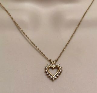 Vintage Solid 14k Gold & Diamond Heart Pendant Necklace - Estate