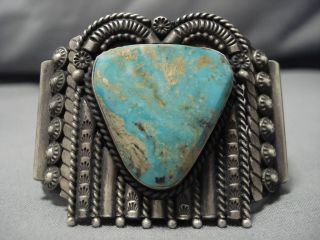 Huge Vintage Navajo Triangular Royston Turquoise Sterling Silver Bracelet Old