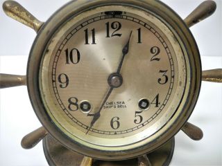 Old Brass CHELSEA SHIPS BELL Desk Clock with Key Wheel Design 2