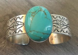 Gorgeous " Signed/stamped " Vintage Navajo Turquoise & Sterling Silver Bracelet