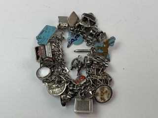 Estate Sterling Silver Charm Bracelet Loaded With Many Charms