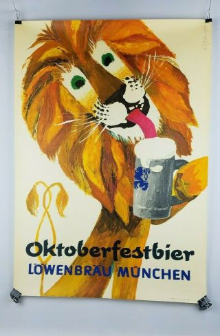 Vintage Lowenbrau Lion Oktoberfest Bier Poster 23.  5 " X33 " Munchen Beer Breweriana