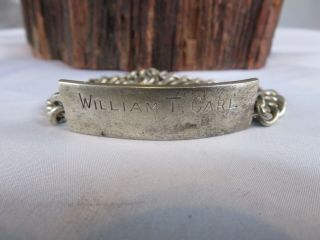 Sterling Silver World War 2 William T Carl Id Bracelet Named