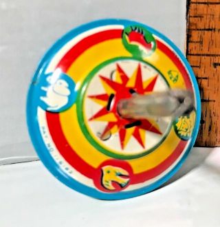 Almost Vintage 1970s Tin Toy Wind - Up Mini Spinning Top Japan Bright Color