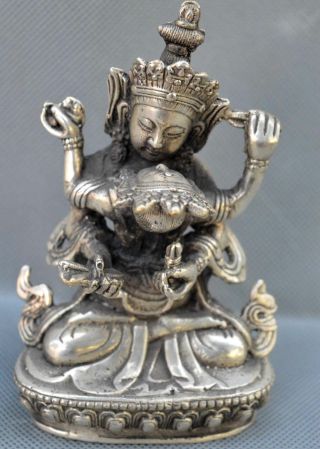 Ancient Chinese Collectable Miao Silver Carve Buddha Hug Lovers Temple Statues