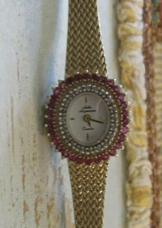 Vintage Jules Jurgensen Ruby And Diamond Watch - Hall Marked Gold Toned Case