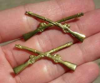 Ww2 Us Army Infantry Officers Crossed Rifles Pair Collar Brass