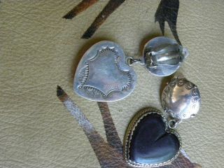 Clip On Vintage Joan Slifka Onyx & Sterling Silver Hearts Earrings 2 - 1/4 "