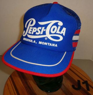 Vintage Rare Missoula Montana Pepsi Hat Snapback Side Stripes Usa Made Vgc J1