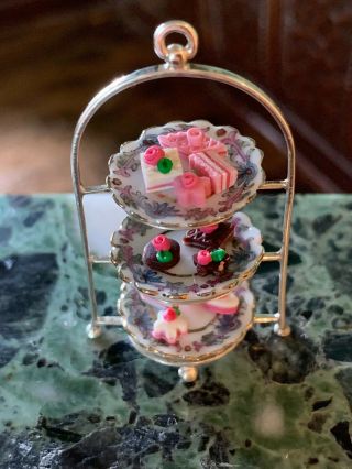 Miniature Dollhouse Artisan Obidiah Fisher Rare 3 Tier Dessert Caddy Confections