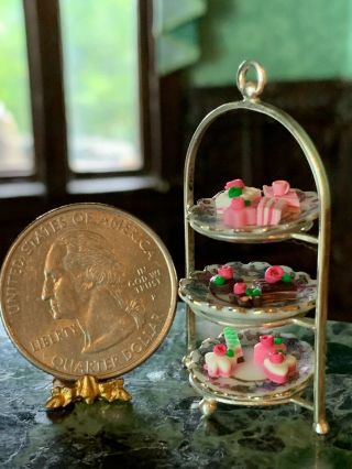 Miniature Dollhouse Artisan Obidiah Fisher RARE 3 Tier Dessert Caddy Confections 3