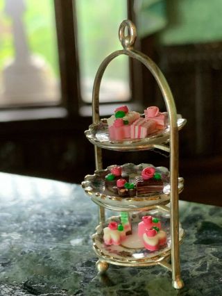 Miniature Dollhouse Artisan Obidiah Fisher RARE 3 Tier Dessert Caddy Confections 5