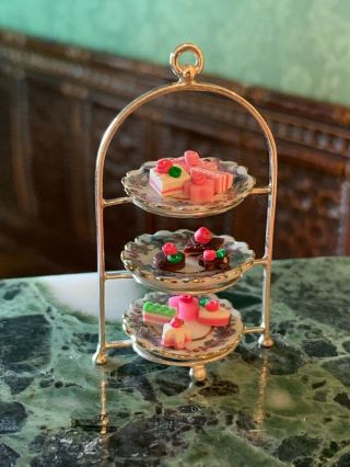 Miniature Dollhouse Artisan Obidiah Fisher RARE 3 Tier Dessert Caddy Confections 6