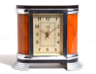 Rare Art Deco Yorke Electric Clock W/ Chrome And Catalin (bakelite)