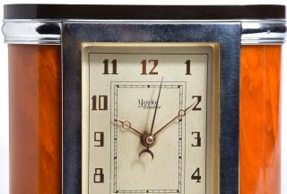 Rare Art Deco YORKE Electric Clock w/ Chrome and Catalin (Bakelite) 2