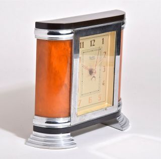 Rare Art Deco YORKE Electric Clock w/ Chrome and Catalin (Bakelite) 3