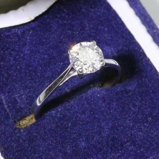 Quality Vintage 9ct White Gold 2/3 Carat Natural Diamond Solitaire Ring Size L/6