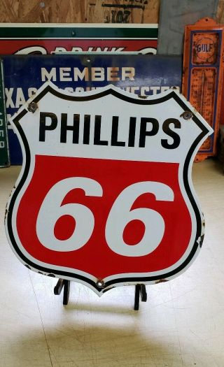 Phillips 66 Porcelain Sign Vintage Shield Oil Gas Pump Plate Gasoline