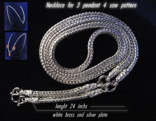 1 Pc Thai Amulet 4 Saw Necklace 24 " White Brass With Silver Plate For 3 Pendants