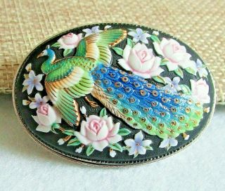 Vintage Toshikane Arita Porcelain Peacock Brooch Pin C.  1960’s