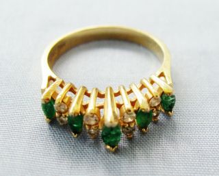 Vintage 14k Gold Ring Emeralds & Diamond Chips Signed Bh Effy 3.  1 Gr Size 6 1/2