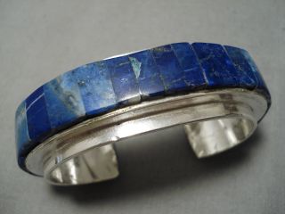 One Of The Best Vintage Navajo Lapis Inlay Sterling Silver Bracelet Old